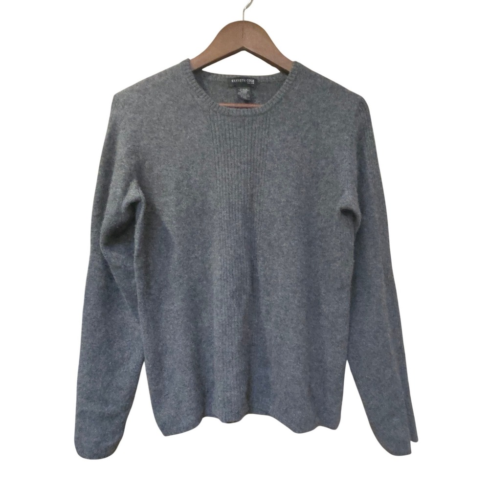 Kenneth Cole New York Mens 100% Cashmere Crewneck Sweater Gray Medium EUC